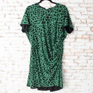 Cabi Reversible Quest Dress #4771 Green Black Animal Print Women's Size 2XL